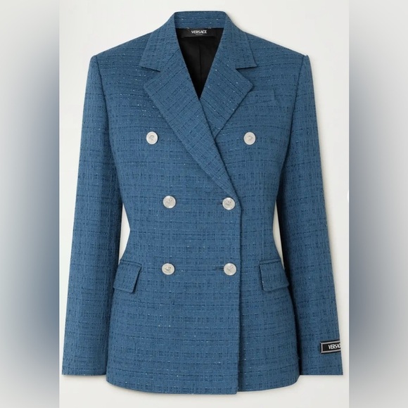 CURRENT SEASON Versace double breasted metallic blue tweed blazer jacket NWT - Picture 5 of 13